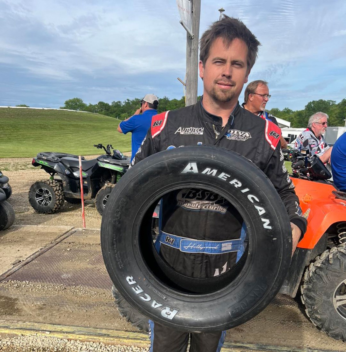 Tyler Davis won a brand new racing tire at the drivers meeting courtesy of American Racer at the 21st Annual LR Waste Services Southern Minnesota Spring Challenge at the Deer Creek Speedway in Spring Valley, Minn., on Saturday, May 25, 2024.