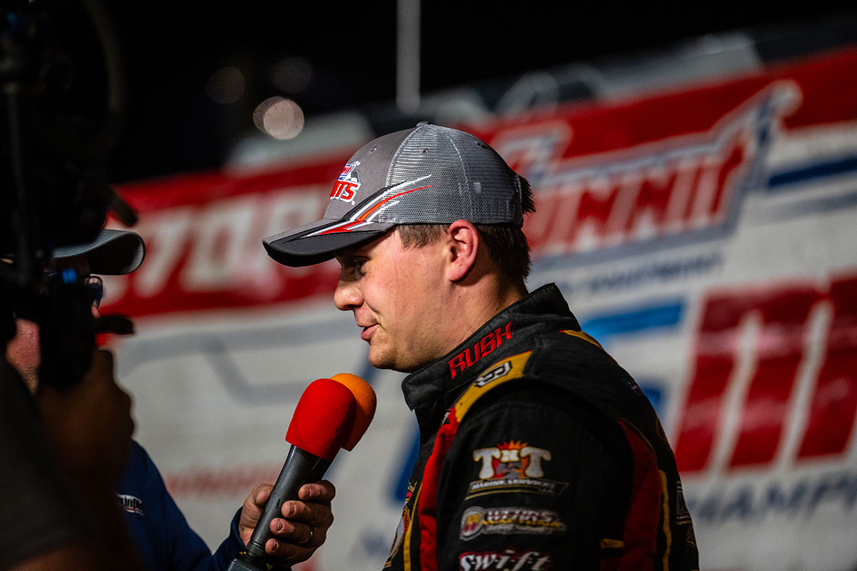 Lucas Schott won the Summit USMTS National Championship presented by RacinDirt main event for the 21st Annual LR Waste Services Southern Minnesota Spring Challenge at the Deer Creek Speedway in Spring Valley, Minn., on Saturday, May 25, 2024. (Tyler Rinken Photo)