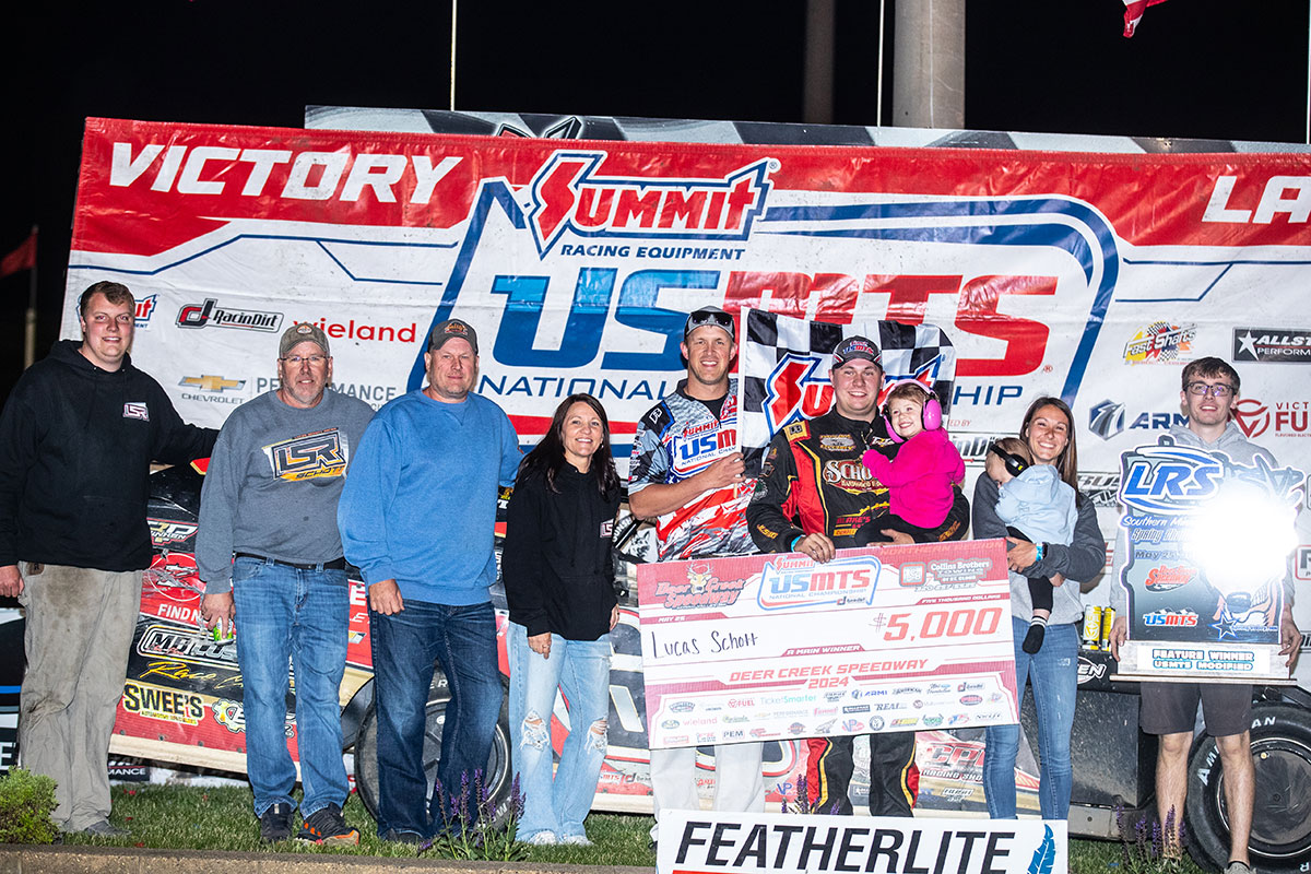 Lucas Schott won the Summit USMTS National Championship presented by RacinDirt main event for the 21st Annual LR Waste Services Southern Minnesota Spring Challenge at the Deer Creek Speedway in Spring Valley, Minn., on Saturday, May 25, 2024. (Tyler Rinken Photo)